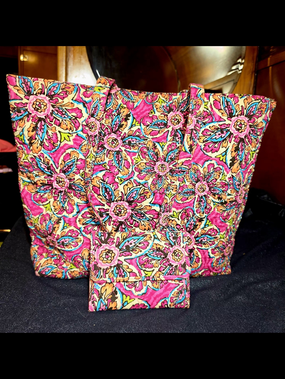 Vera Bradley Pink Multicolor Floral Quilted Tote & Matching Wallet